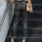 Ripped Stretch Skinny Jeans Mid Waist Distressed Denim Pants