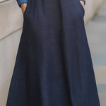 A-Line High Waisted Buttoned Pockets Solid Color Split-Joint Lapel Midi Dresses
