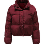 Short Puffer Jacket Stands Up Button Zipper Outerwear