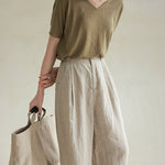 Nadorine Casual Solid Pocket Loose Color Stitching Pants