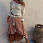 Stitching Hollow Women's Knitted Sweater Loose Round Neck Sunscreen Blouse