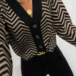 Long Sleeve V Neck Open Front Striped Knit Cardigan Sweaters