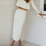 Solid Color Two Piece Set Women Sweater & Comfortable Slim Split Skirt
