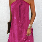 A-Line Loose Hollow Sequined Solid Color Halter-Neck Mini Dresses