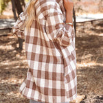 Nadorine Brushed Plaid Shirts Long Sleeve Flannel Lapel Button Down Shacket Jacket with Pockets