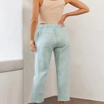 Solid Color Lace Up Pants Small Feet Cotton Linen Pants