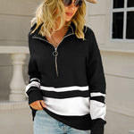 Striped Half-Zip Collared Sweater