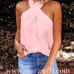 Margovil Criss Cross Halter Solid Sleeveless Top
