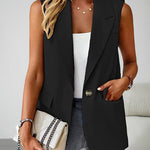 Sleeveless Buckled Slit Side Single Breasted Blazer Casual Office Wear Vest Jacket