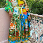 Summer Vacation Style Printed Long-sleeved Dress