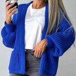 Solid Color V-neck Long-sleeved Casual Knitted Cardigan