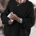 Loose lantern sleeve mid-length sweater