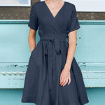 Short Sleeved With Belted Dress Holiday Dresses