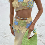 Susanna Knit Crochet Handmade Flower One Shoulder Stretch Crop Tank