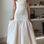 Graceful Silhouette Square Neck Wide Strap Drop Waist Midi Dress
