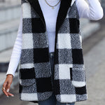 Mid-length Hooded Sleeveless Plaid Double-sided Velvet Loose Jacket