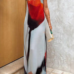 Seasonal Blooms Abstract Tulip Print Slip H-line Vacation Maxi Dress