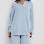 Nadorine Casual Two-Pieces Outfits Lapel V Neck Sweater and Trousers Sets