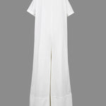 Loose Short Sleeves Buttoned Pockets Solid Color V-Neck Jumpsuits