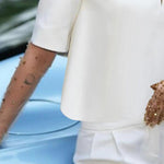 Half Sleeves Loose Solid Color Split-Joint Stand Collar Blouses&Shirts Tops