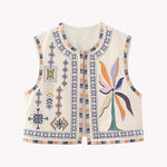 Nadorine Women's Buttonless Retro Ethnic Style Embroidered Vest Sleeveless Cardigan Crop Top