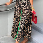 Loose Short Sleeves Buttoned Contrast Color Leopard Lapel Maxi Dresses Shirt Dress