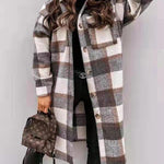 Knee Length Lapel Plaid Flannel Jacket