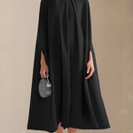 Simple Batwing Sleeves Lace-Up Solid Color High-Neck Midi Dresses