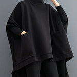 Urban Solid Color High-Neck High-Low Sweatshirt Top