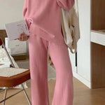 Casual Lapel Sweater and Wide-leg Pants Two-piece Suit