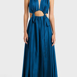 Midnight Charm Satin Ruched Cutout Tie-up Maxi Dress