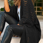 Pointelle Knit Bracelet Sleeve Open Front Cardigan