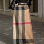High Waisted Loose Printed Split-Joint Striped Long Skirts Skirts