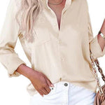 Solid Long Sleeves Button Up Satin Shirt