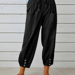 Plus Size Drawstring Soild Elastic Pocket Casual Pants