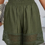 Nadorine Casual High Waist Stretch Lace Hollow Lace Wide Leg Shorts