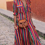 Casual Striped Printed Shirt Maxi Skirt