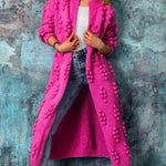 Nadorine Women's Ankle Length Women Cardigan Sweaters Trendy Drum Wave Knitted Jacket