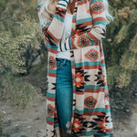 Striped Mid-Length Contrasting Color Knit Cardigan Jacket