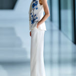 Urban Sleeveless Floral Printed Blazer and Trousers Set