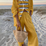 Ocean Print Oversized Shirt and Elastic Waist Pocket Pants Set