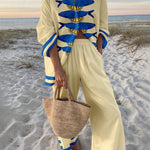 Ocean Print Oversized Shirt and Elastic Waist Pocket Pants Set
