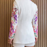 Women's Floral Blazer & Shorts Set Elegant Single-Breasted Coat and High-Waisted Shorts with Belt