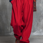 Retro Bohemian Style Color-blocked Cotton And Linen Top And Overalls Set