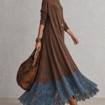 Milly | Lace-Hem Suede Maxi Dress