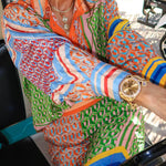 Colorful Unique Print Balloon Sleeve Button Loose Shirt