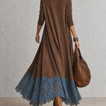 Milly | Lace-Hem Suede Maxi Dress