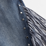 Western Blue Denim Side Tassel Rivet Flared Pants