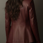 Vintage Burgundy Eco Leather Blazer