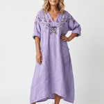 Tavi | Oversized Embroidered Floral Midi Dress with Pockets